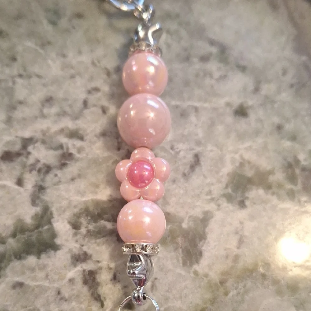 Adorable Pink Beaded Bag Charms Keychains